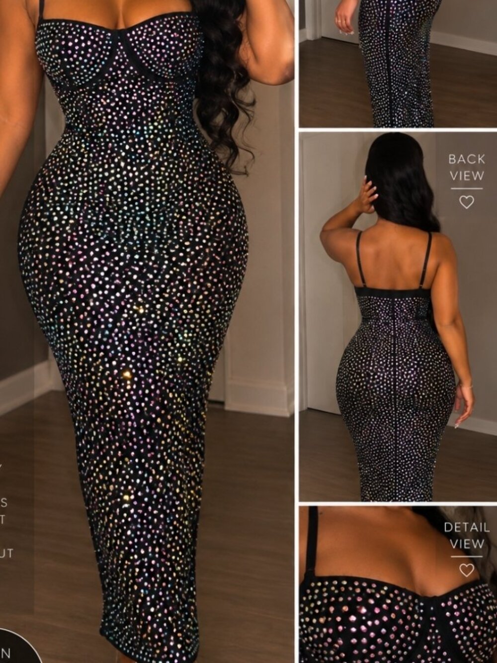 Black Iridescent Rhinestone Bodycon Maxi Dress